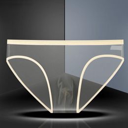 Underpants 1Pcs Sexy Full Transparent Men's Mesh Underwear Ultra-thin Breathable Ice Silk Seamless Briefs Erotic Male UnderpantsUnderpan