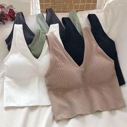 Women's Tanks Four Seasons Sexy Women's Push Up Bra Top Fashion V Tie Pad No Steel Ring Solid Colour Pit Bar Sports Beautiful Back Sling