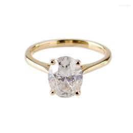 Cluster Rings Custom 10K Yellow Gold Solitaire Ring US Size 4 With Real D Color Brilliant Oval Cut 7x9mm 2ct Moissanite Diamond Fast