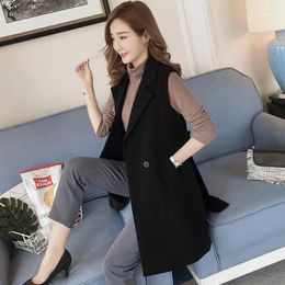 Women's Vests Women's Casual Solid Color Sleeveless Waistcoat Ladies Elegant Long Jacket Vest Female Autumn Fashion Loose Suit K11