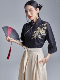 Ethnic Clothing 2023 Spring Chinese Style Retro Improved Hanfu Tang Modern Shirt Embroidered Blouse