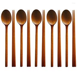 Dinnerware Sets Handmade Jujube Tree Wooden Korean Combinations Utensil 5 Set Of Spoons And Chopsticks