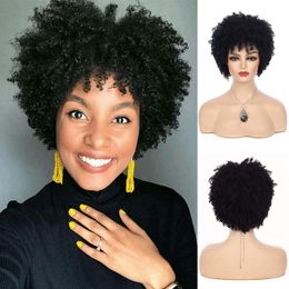 100%menschliches Haar kurzes Afro versauter lockiger Perücke für Fasion Lady Machine MACHTE KEINE LACE PIXIE Cut Mode täglich weich und komfortabel