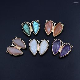 Pendant Necklaces 6pcs Trendy Smooth Polished Natural Amethyst Labradorite Stone Double Hole Connectors CZ Paved For Women DIY Necklace