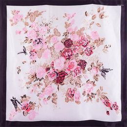 Scarves 90x90cm Fashion Style Imitation Silk Scarf Women Floral Pattern Flower Painting NeckerChief Bandana Large Square