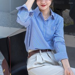 Women's Blouses Blue Stripe Shirt Women's Tops 2023 Spring Autumn Casual Long Sleeved Shirts Office Lady Blouse Slim Female Blusas