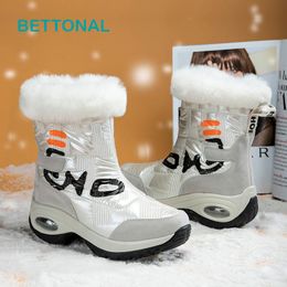 Boots Waterproof Winter Shoes Women Snow Warm Plush Velvet Fashion Female Leather Booties Ladies Footwear Lightweight White