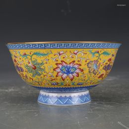 Bowls Qing Emperor Year Mark Enamel Qianlong Yellow Tangled Lotus Bowl Antique Porcelain Collection