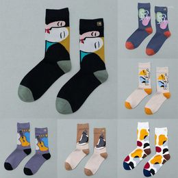 Women Socks Spring Autumn Crew Men Graffiti Character Cotton Cool Contrasting Color Streetwear Sox Trend Sports