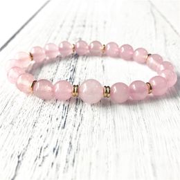 Charm Bracelets 2023 STYLE Beautiful Rosequartz Elasticity Bracelet Fashion Gift For Girl Or Women Wrist Jewellery Pink Bead Yoga