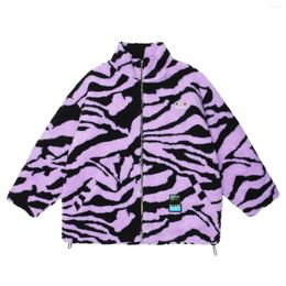 Men's Down LACIBLE Hip Hop Zebra Pattern Parka Jackets Men Streetwear Retro Lambswool Jacket Coats 2023 Winter Harajuku Warm Outwear