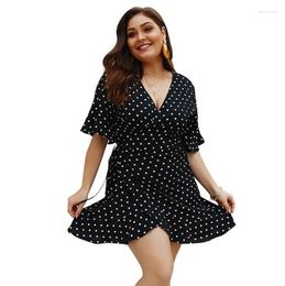 Party Dresses Summer Chiffon Dress Polka Dot Boho Beach Vintage Ruffles Short Sleeve A-Line Mini Sundress Vestidos Plus Size