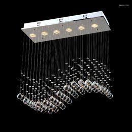 Chandeliers Rectangle Crystal Chandelier Light GU10 Bulbs Curtain Wave For Ceiling Real K9 Lustre Lamp