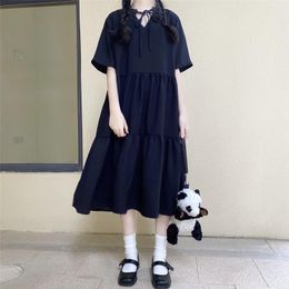 Casual Dresses Gothic Japanese Harajuku Goth Lolita Dress 2023V Neck Cute Kawaii College Style Sweet Bow Summer WomanCasual