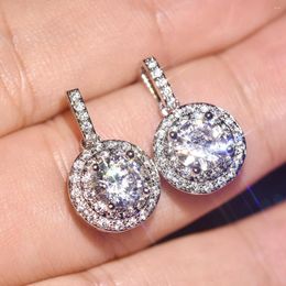 Stud Earrings Original Round Female Hollow Out High Carbon Diamond Lake Full Luxury Jewellery Gift Party