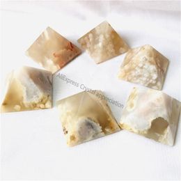 Decorative Figurines Objects & Natural Flower Agate Pyramid Healing Cherry Blossom Crystal PyramidDecorative