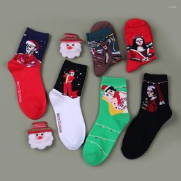 Women Socks PEONFLY 2023 Christmas Funny Santa Claus Oil Painting Character Art Cotton Happy Harajuku Year Sokken