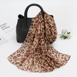 Scarves Womens Leopard Printed Chiffon Long Scarf Hijabs Fashion Party Turban Shawls Headwear Femme Bandannas Headtie