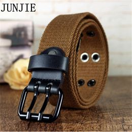 Belts All-match Thickening Canvas Alloy Double Pin Buckle Weaving Belt Fashion Outdoor Unisex Knitted Waist Strap For Jeans Enek22
