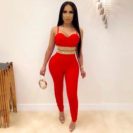 Women's Two Piece Pants Chic Crystal Bandage Set Rhinestone Embellished 2 Bra Top Sexy 2023 Fashion Two-Piece Party ClubwearWomen's