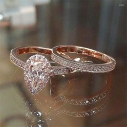 Cluster Rings Choucong Brand Couple Classical Jewelry 925 Sterling Silver Rose Gold Fill Water Drop 3A Cubic Zircon Women Wedding Ring