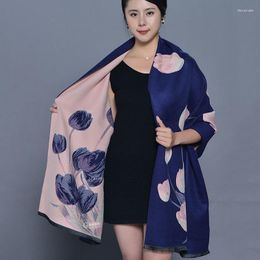 Scarves Navy Blue Soft Warm Cashmere Women Scarf Fashion Winter Shawls And Wraps Gift To Mom Floral Pashmina Bandana Blanket