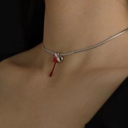 Pendant Necklaces VSnow Luxury Love Heart Stainless Steel Chokers Necklace For Women Red Enamel Hiphop Silver Color Metallic Jewellery