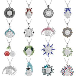 Pendant Necklaces Snap Jewellery Rhinestone Crystal Flower Necklace Fit DIY 20mm 18mm Buttons For Women Accessories