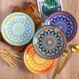 Plates Ceramic Plate Bohemian Hand-painted Fruit 8 Inch Deep Disc Baking Western Home Dessert