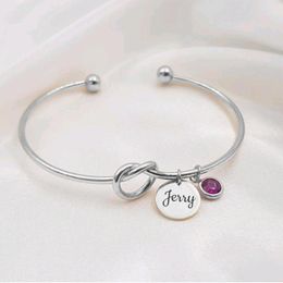 Bangle Birthstone Jewelry Tie The Knot Bracelet Stainless Steel For Women Bridesmaid Personalized Bracelets Mothers Day Gift