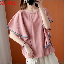 Women's Blouses Summer Plus Size Blouse Shirts Women Clothing Cotton Casual Loose Young Lady Tops Tunic Fashion Butterfly Sleeve Solid S3298