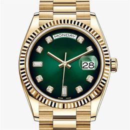 Original box certificate 18k Gold President Male Watches Day Date Green dial Watch Men Stainless Diamond Bezel Automatic WristWatch 2023