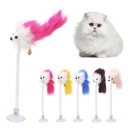 Cat Toys Mice Shape Feather With Suckers Plastic Toy False Mouse Pet Products Random Colour