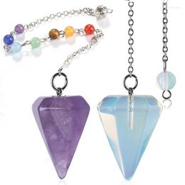 Pendant Necklaces 12pcs/lot Balancing Energy Jewelry Hexagonal Cone Pendants Natural Stone Carnelian Crystal Necklace Divination Pendulum