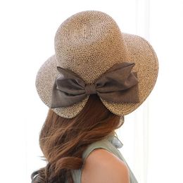 Wide Brim Hats Fashion Women Lady Foldable Roll Up Sun Beach Straw Visor Hat Cap