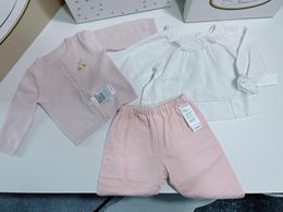Sevimli Bebek Kız Setleri Giysi Yürümeye Başlayan Kiraz Baskılar hırka gömlek pantolon ile 3 adet/kıyafetler küçük kız takım elbise 9M-5Y