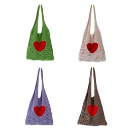 Evening Bags Exquisite Large Capacity Knitted Bag Stray Mesh Hollow Handbag Shoulder Heart Tote For Vacation PartyEvening