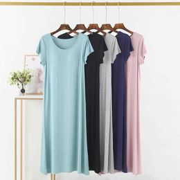 Summer Modal Thin Bra Over Casual Dresses The Knee Half Sleeve Dress With Chest Pad