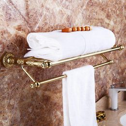 Bath Accessory Set MAEBOW Engraved Stainless Steel Golden Bathroom Hardware Towel Shelf Toilet Brush Bar Accessories