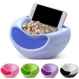 Bowls Creative Bowl Double Layer Dry Fruit Containers Seeds Storage Box Garbage Holder Plate Dish Organizer With Phone Holde