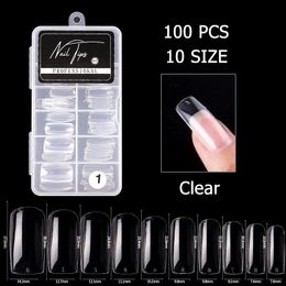 False Nails 100 Pcs Coffin Nail Tips Transparent Fake Fingernails Artifical Manicure DIY Tools