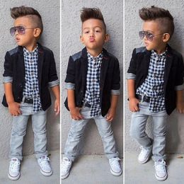 Clothing Sets Toddler Boys Set 2023 Autumn Baby Cotton Children Blouse Blazers Pants 3pcs Birthday Party Costume 2-8 Years Kids Gift