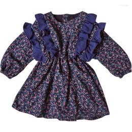 Girl Dresses Kids Girls Autumn Spring Full Sleeve Ruched Flower Knee-length Dress Children Casual Cute Ruffles Clothes 3-8Y