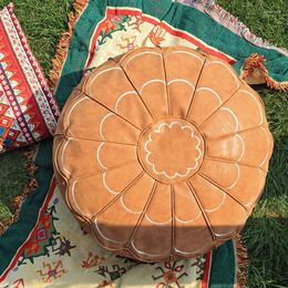 Pillow Morocco PU Leather Unstuffed Ottoman Cover Hassock Embroidery Crafts Meditation Futon Tatami Decor Pouf