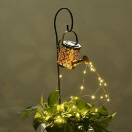 Lawn Lamps LED Kettle Solar Light Wrought Iron Watering Can Fairy String Lamp Outdoor Waterproof Yard Ornament Garden Decoration Lighting