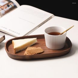 Plates Solid Natural Wooden Black Walnut Cake Dessert Coffee Tea Cups Teapot Tray Ebony Breakfast Dinner Wood Oval Dishes