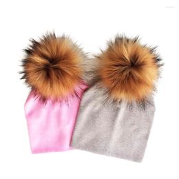 Hair Accessories Winter Children's Infant Toddler Hat Cap Kids Baby Boys Girl Cotton Born Pography Props Raccoon Faux Fur Pompom Beanie