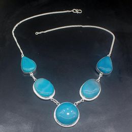 Chains Hermosa Jewellery Fantasy Unique Blue Botswana Agate Silver Colour Chain Necklace For Women Ladies Gift 31cm 20235153Chains