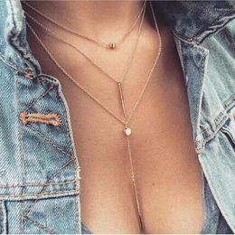 Pendant Necklaces Fashion Jewelry Women & Pendants 3 Multi-layer Long Tassel Necklace Charm Bar Metal Chain For GiftPendant