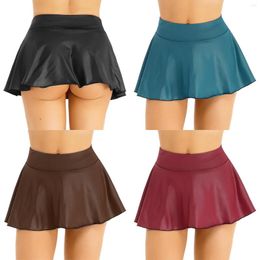 Skirts Womens Sexy Mini Skirt Wet-look Glossy Low Rise Elastic A-Line Pleated For Party Club Pole Dance Music Festival Costumes